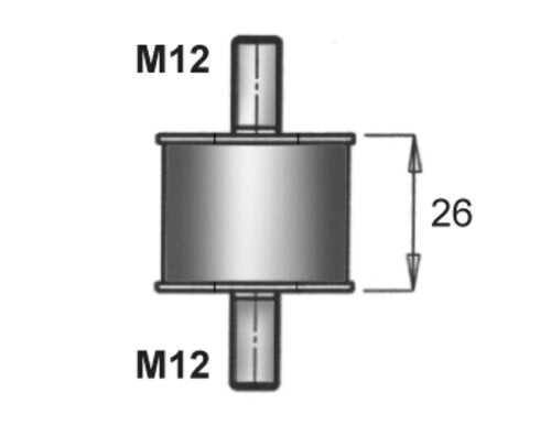Tranzparts - Dinex RUBBER MOUNTING FOR DAF, =46 /L=72, M12, ZINC